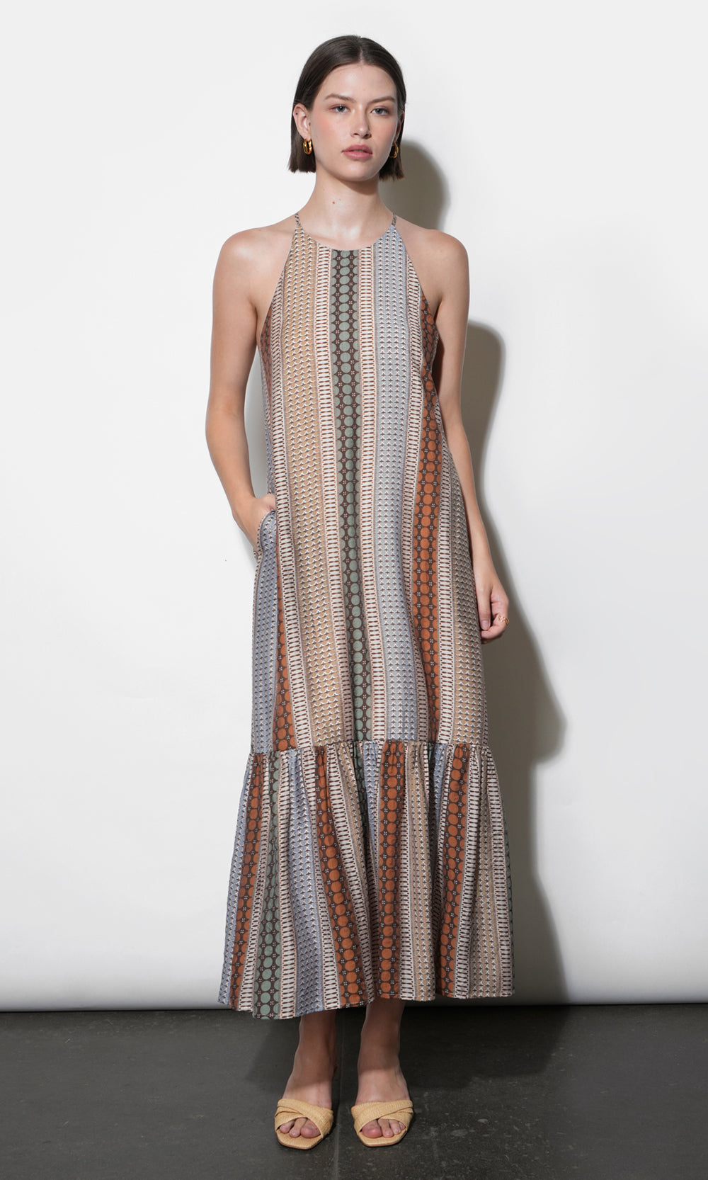 Faith Cross Back Strap Midi Dress | Greylin S / BROWN COMBO