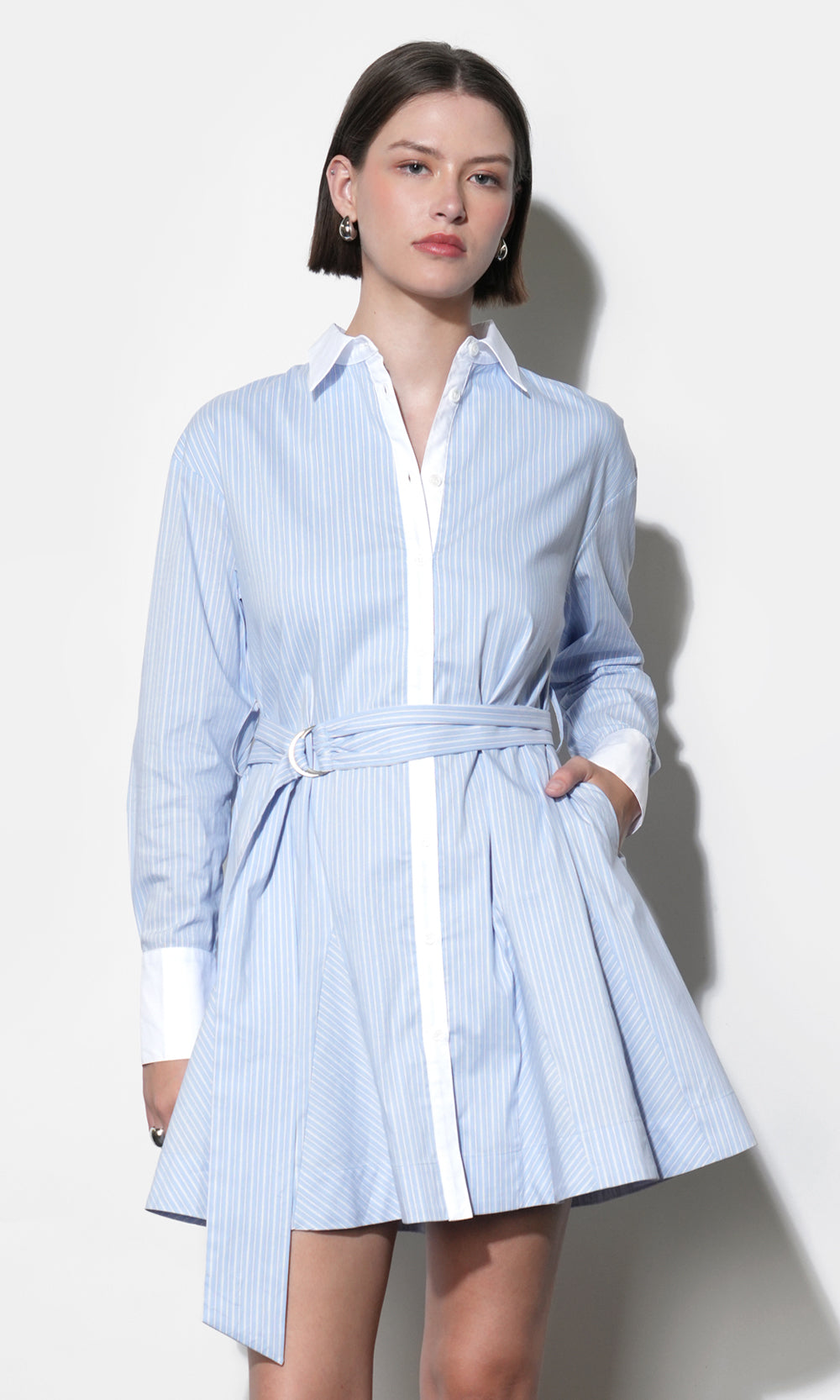 greylin blue dress Faith Stripe Godet Mini Shirt Dress