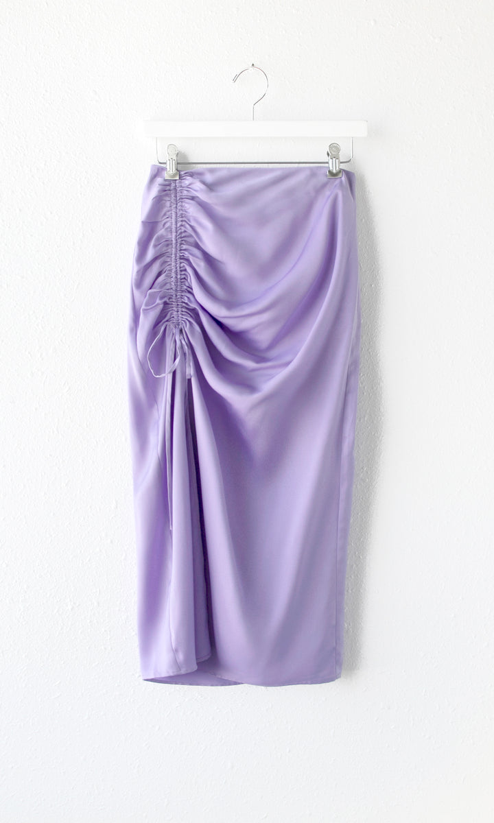 Satin ruched midi outlet skirt