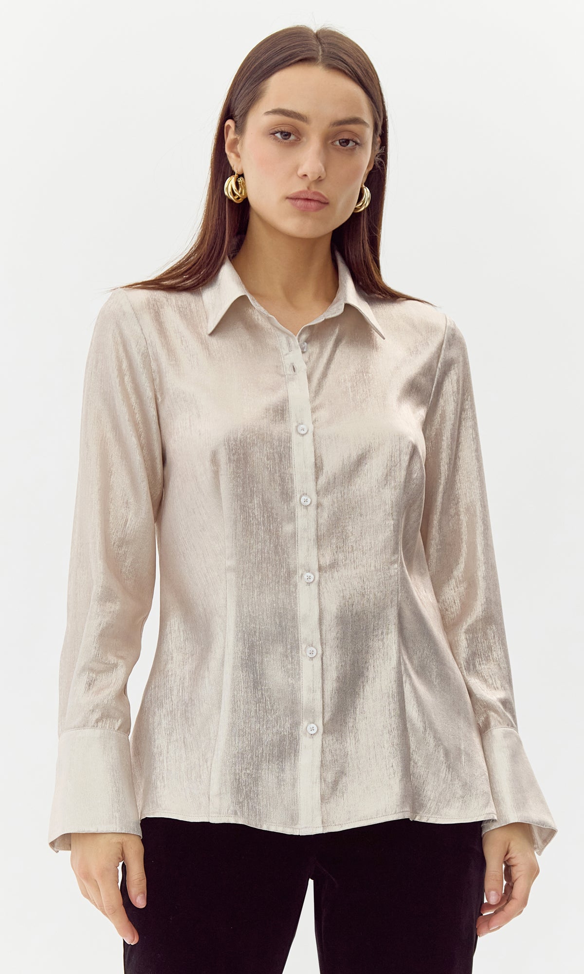 metallic grey dress shirt Vitarelli 4 Way Stretch Design Dress