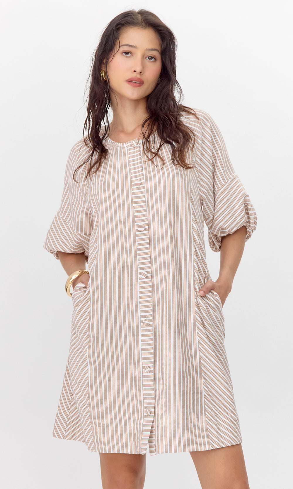 Kyra Stripe Button Front Mini Dress | Greylin Collection