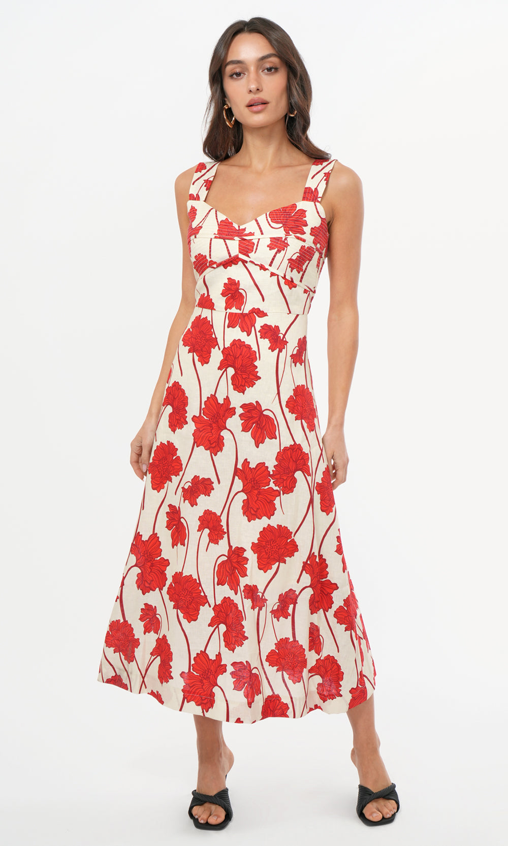 chinese dress ladies Madi Linen Sweetheart Neck Midi Dress
