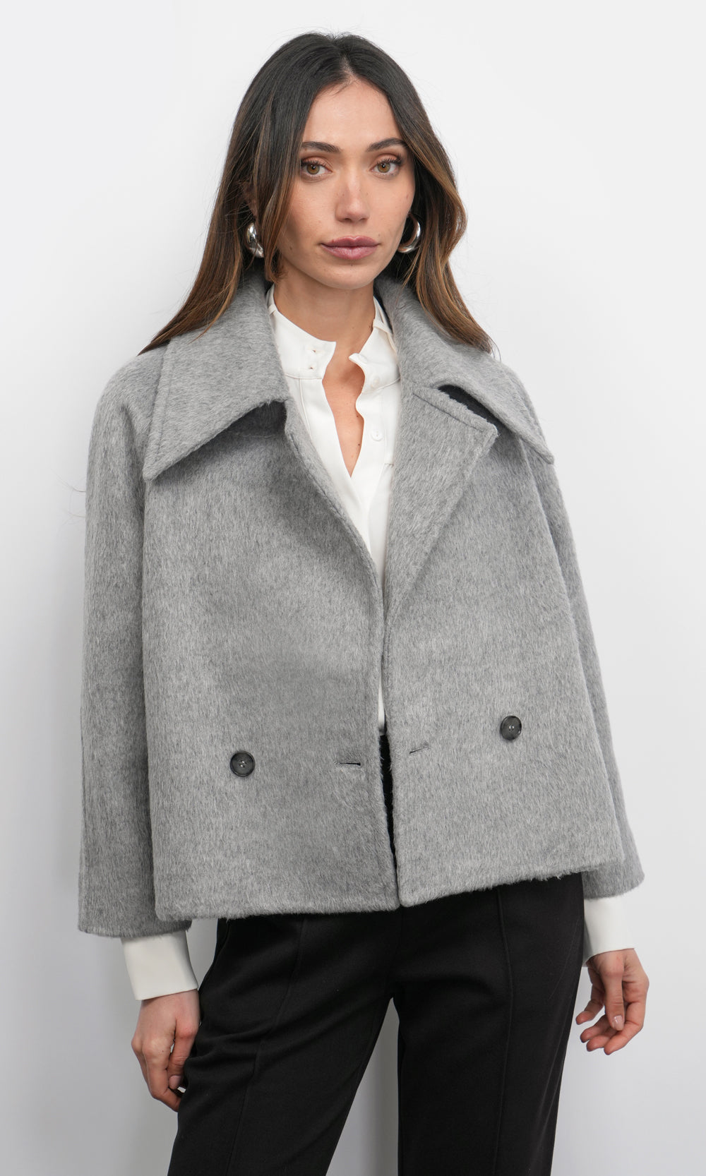 CRANK Studded Wool Short Coat Gray ピーコート