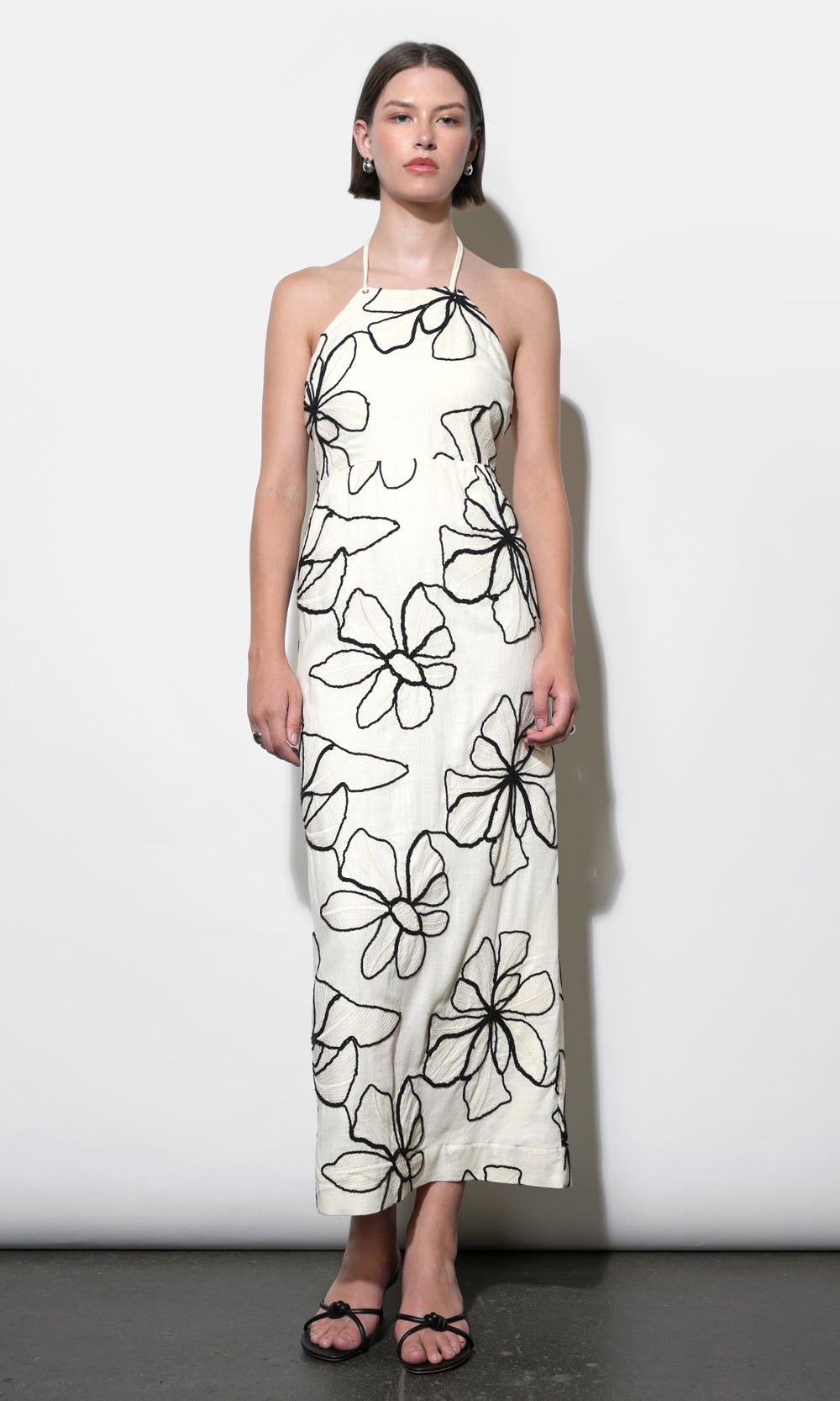 Josie Large Embroidery Floral Halter Midi Dress | Greylin L / IVORY/BLACK Josie Large Embroidery Floral Halter Midi Dress | Greylin L / IVORY/BLACK