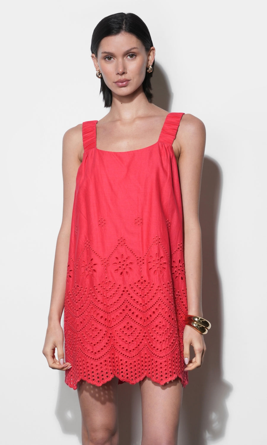 Kallie Linen Blend Embroidered Mini Dress