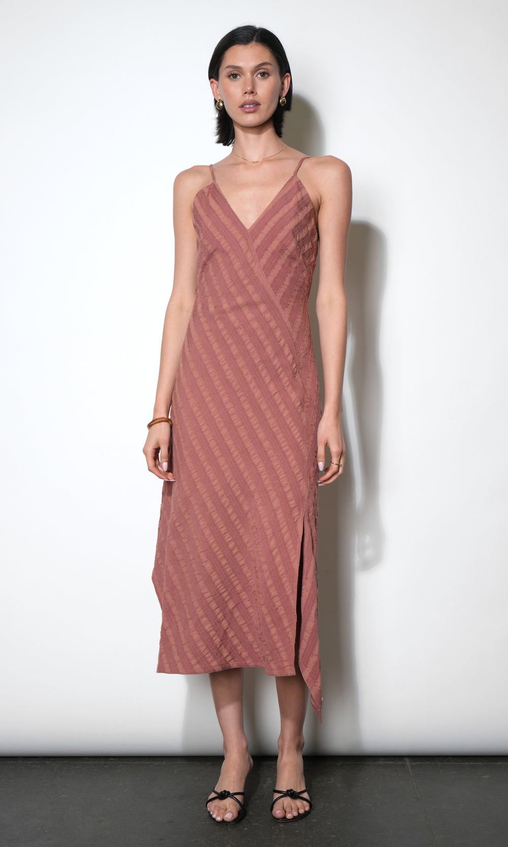 Leah Asymmetric Surplice Neck Stripe Dress