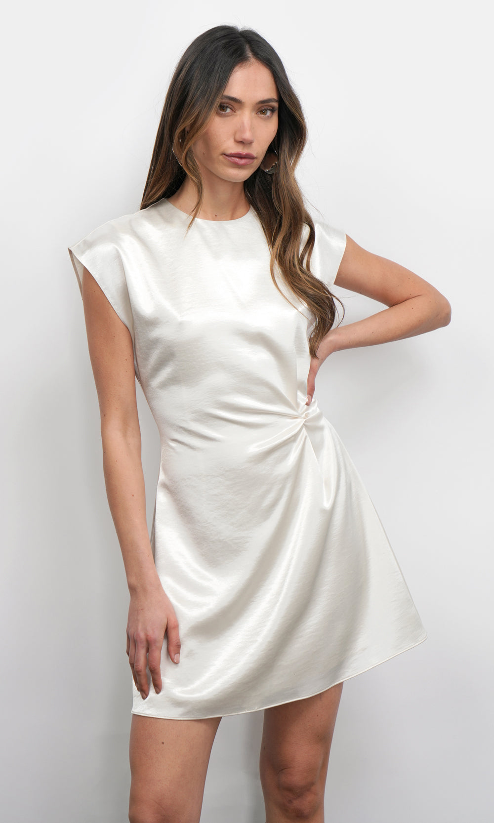 Wilson High Shine Dolman Sleeve Side Twist Mini Dress | Greylin Collection M / PEARL Wilson High Shine Dolman Sleeve Side Twist Mini Dress | Greylin Collection M / PEARL