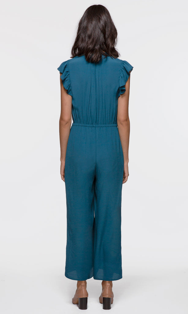 blue light weigh classy jumpsuit with ruffle sleeves