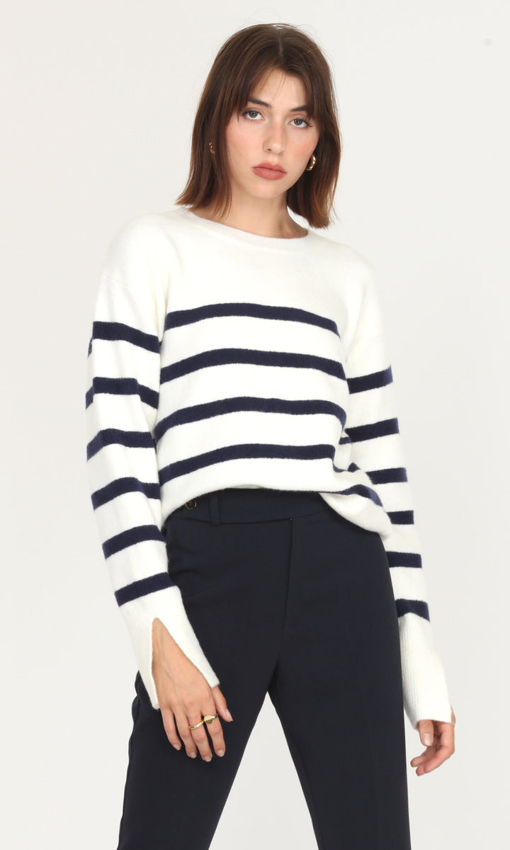 Womens Black And White Striped Sweater