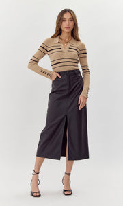Kaia Vegan Leather Midi Skirt