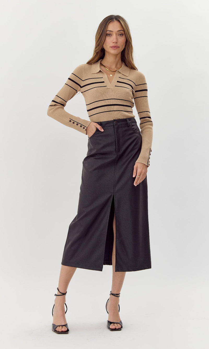 Kaia Vegan Leather Midi Skirt