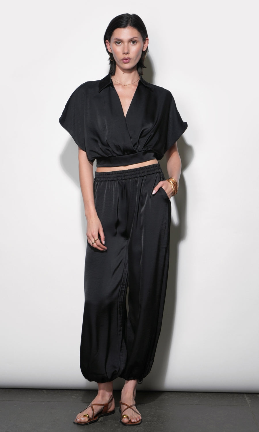 Nisa Dolman Sleeve Black Top | Greylin