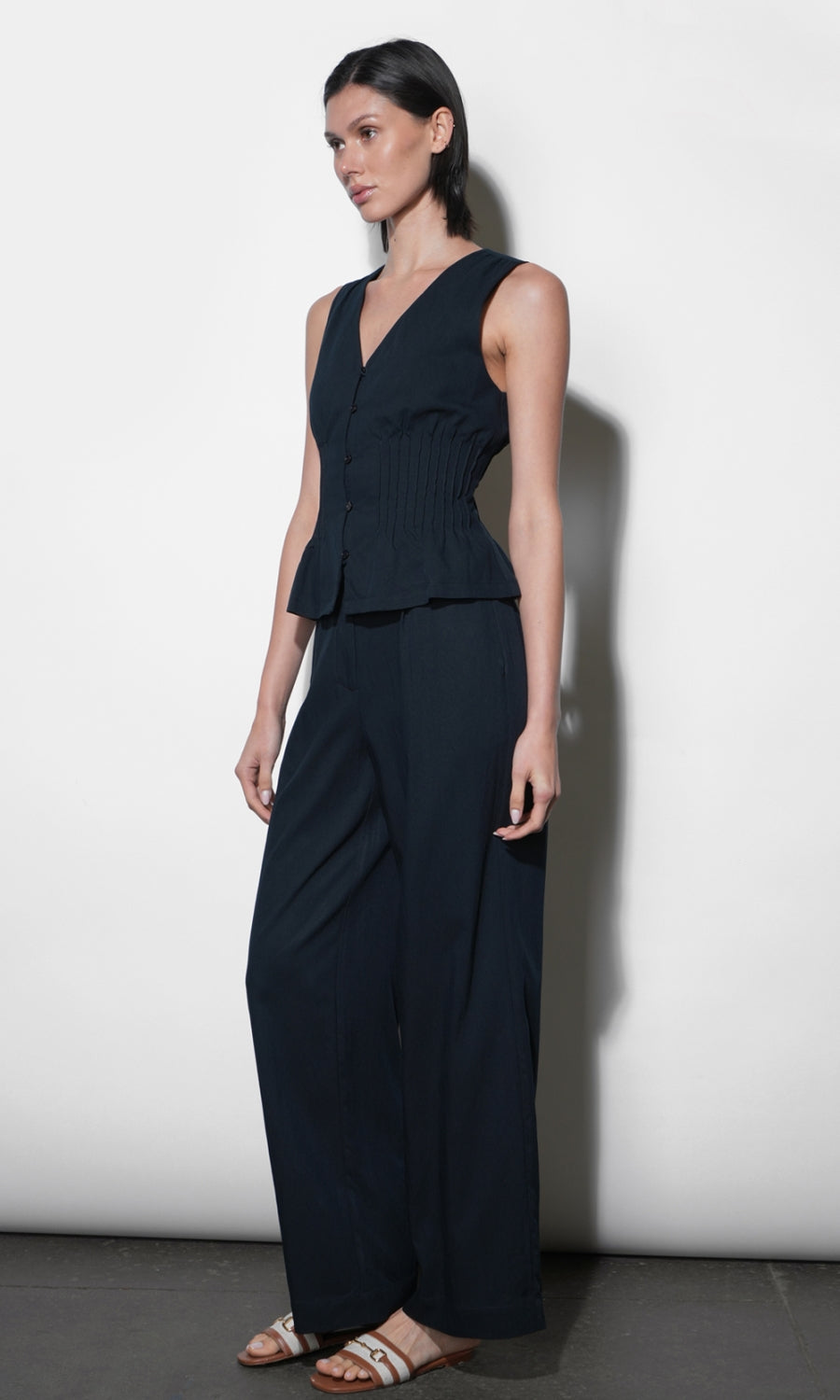 Lacey Pintuck Sleeveless Top | Greylin
