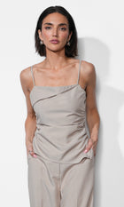 Acacia Fold Over Neck Cinched Waist Asymmetric Top G2511T7359