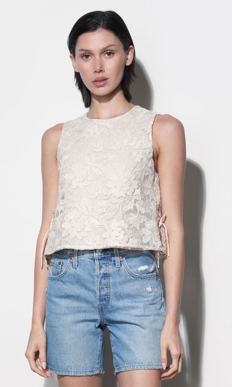 Alba Side Embroidered Side Tie Sleeveless Top G264T7485_NATURAL
