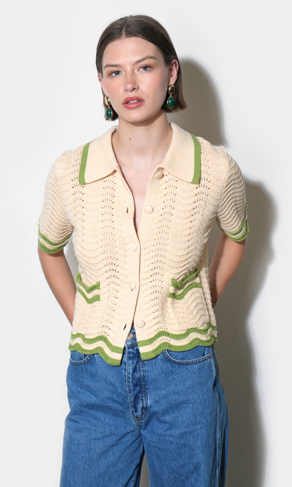 Amelia Scallop Hem Button Up Crochet Cardigan G255WJ6079