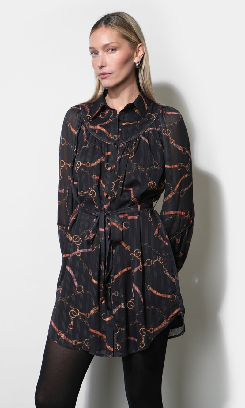 Annabel Bib Neckline Button Down Dress With Tie Belt G268D7293_BLACK
