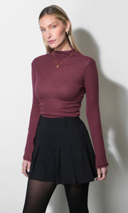 Astra High Neck Long Sleeve Sheer Knit Top G258T7310_WINE