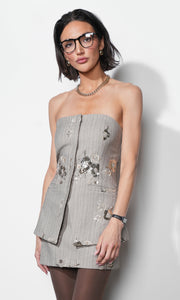 Astrid Strapless Sequin Embroidered Pinstriped Vest G2510T7380