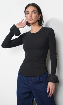 Audrey Ribbed Knit Bubble Cuff Top G2510T7318