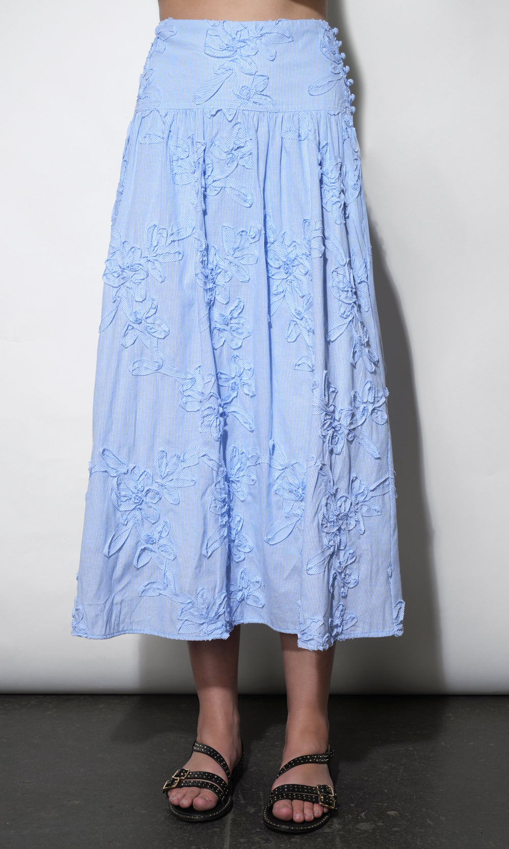 Aurora Midi Stripe Embroidered Skirt | Greylin