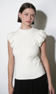 Austen Puff Cap Sleeve Rib Knit Top G258WT6116