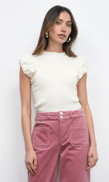Austen Puff Cap Sleeve Rib Knit Top G258WT6116