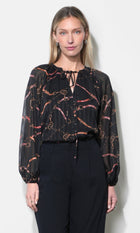 Belle Printed Tie Neck Blouse G268T7625_BLACK
