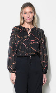 Belle Printed Tie Neck Blouse G268T7625_BLACK