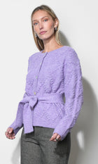Bonnie Pom-Pom Belted Violet Cardigan G269WJ6219_VIOLET