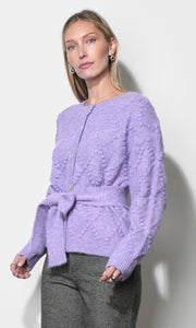 Bonnie Pom-Pom Belted Violet Cardigan G269WJ6219_VIOLET