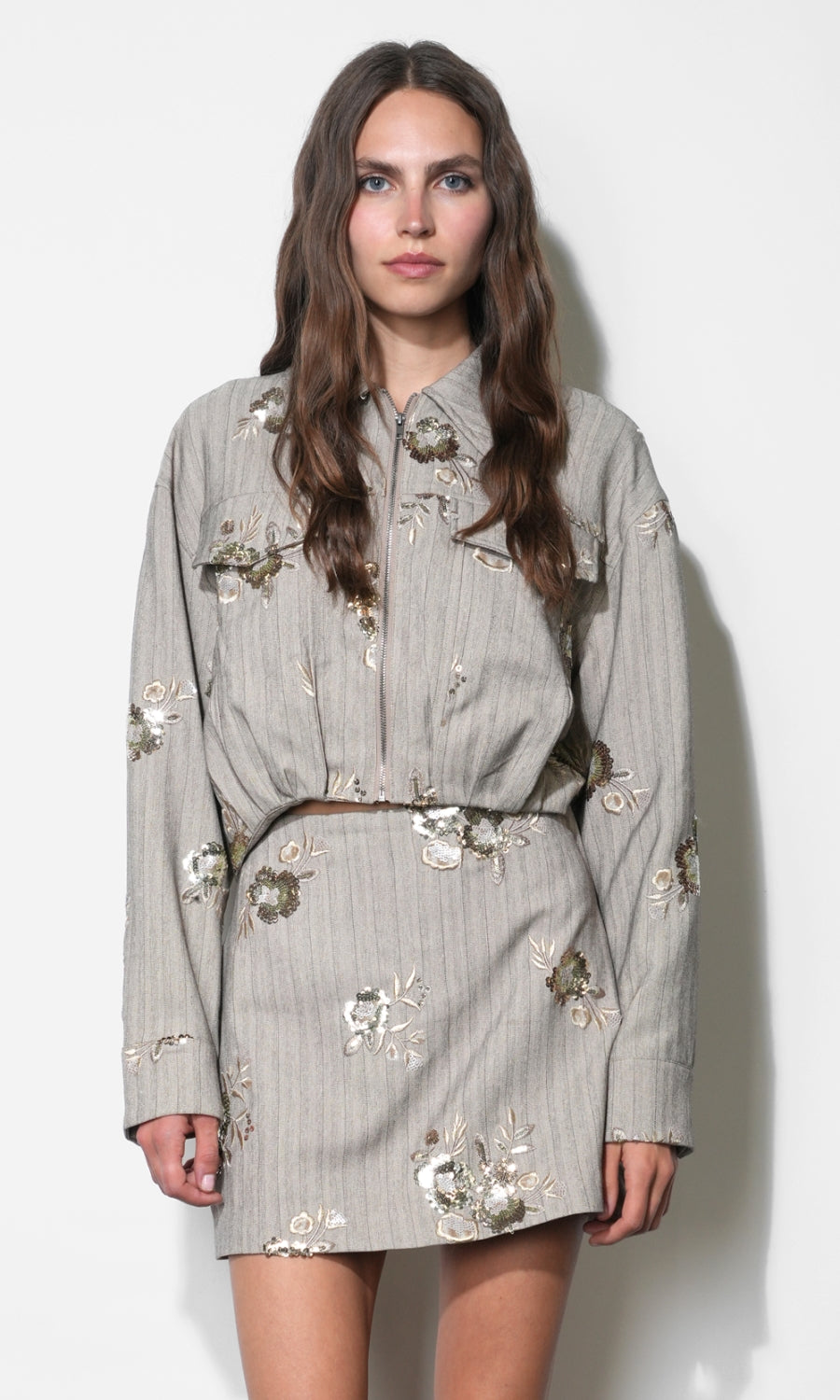 Brielle Zip Up Sequin Embroidered Jacket G2510J1856_TAUPE