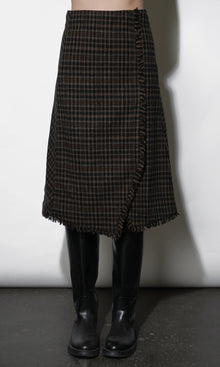 Brighton Asymmetric Plaid Fringe Skirt Midi Skirt G259S9394