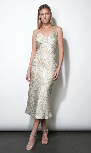 silver midi slip dress Cassandra Animal Midi Slip Dress