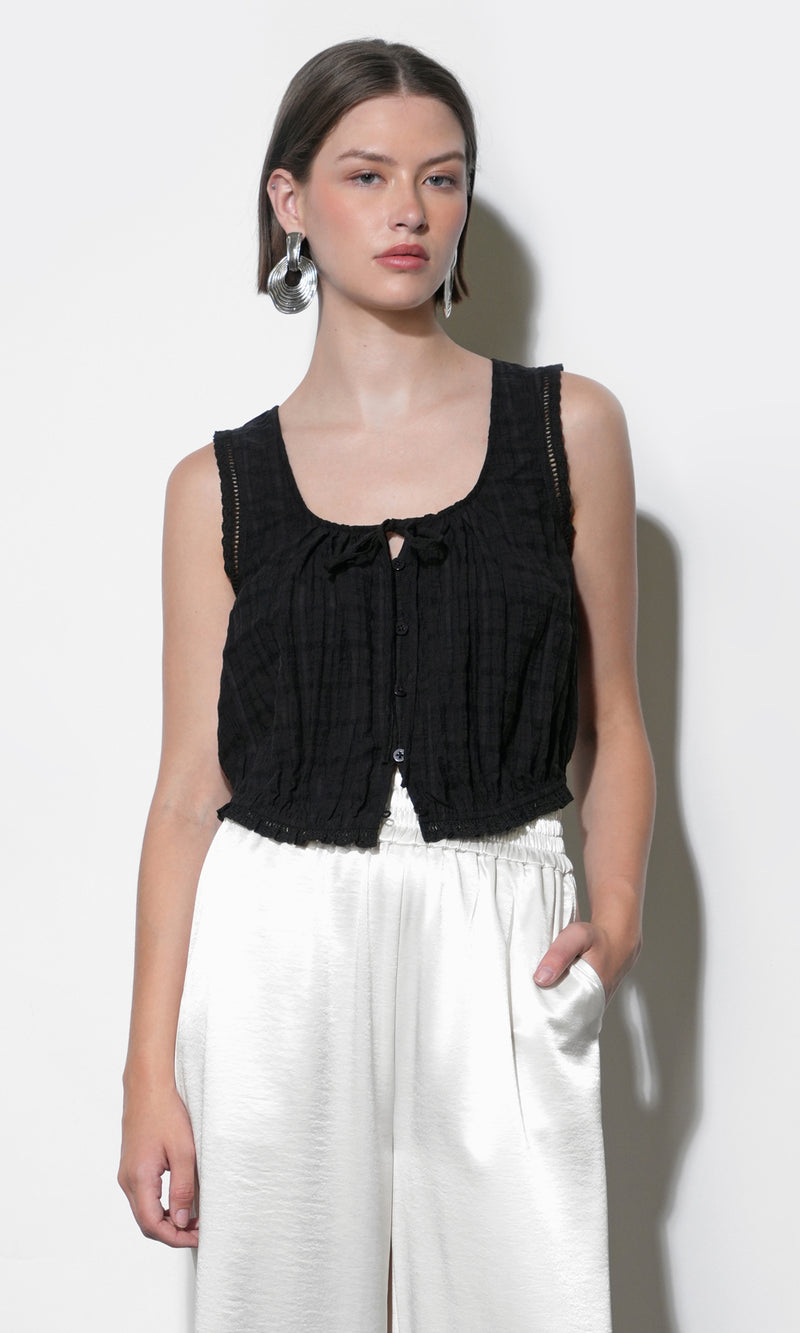 Clara Textured Eyelet Detail Bubble Hem Black Top G263T7503