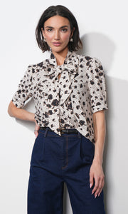 Delilah Scarf Neck Short Puff Sleeve Blouse G2511T7339
