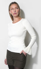 Dina Ruffle Lace Sleeve Knit Top G269WT6228_WHITE