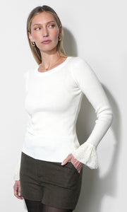 Dina Ruffle Lace Sleeve Knit Top G269WT6228_WHITE