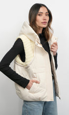 Douglas Ribbed Puffer Hooded Vest G258J1818_CREAM