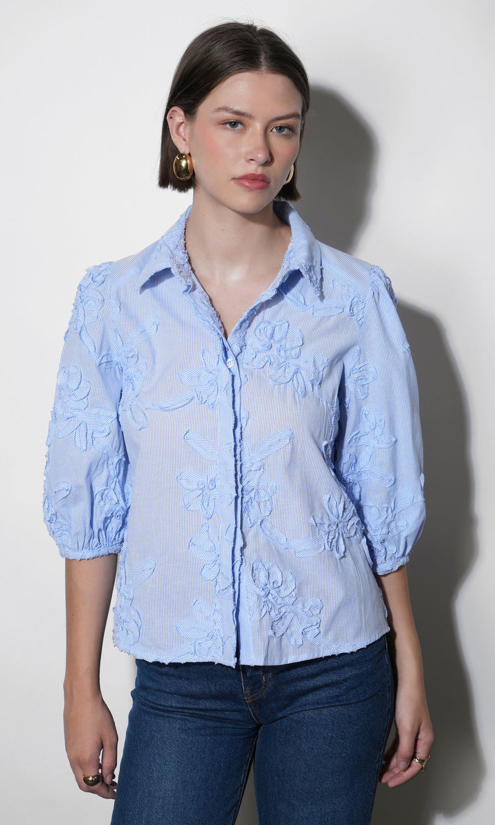 Eleanor Stripe Puff Sleeve Blouse G262T7473