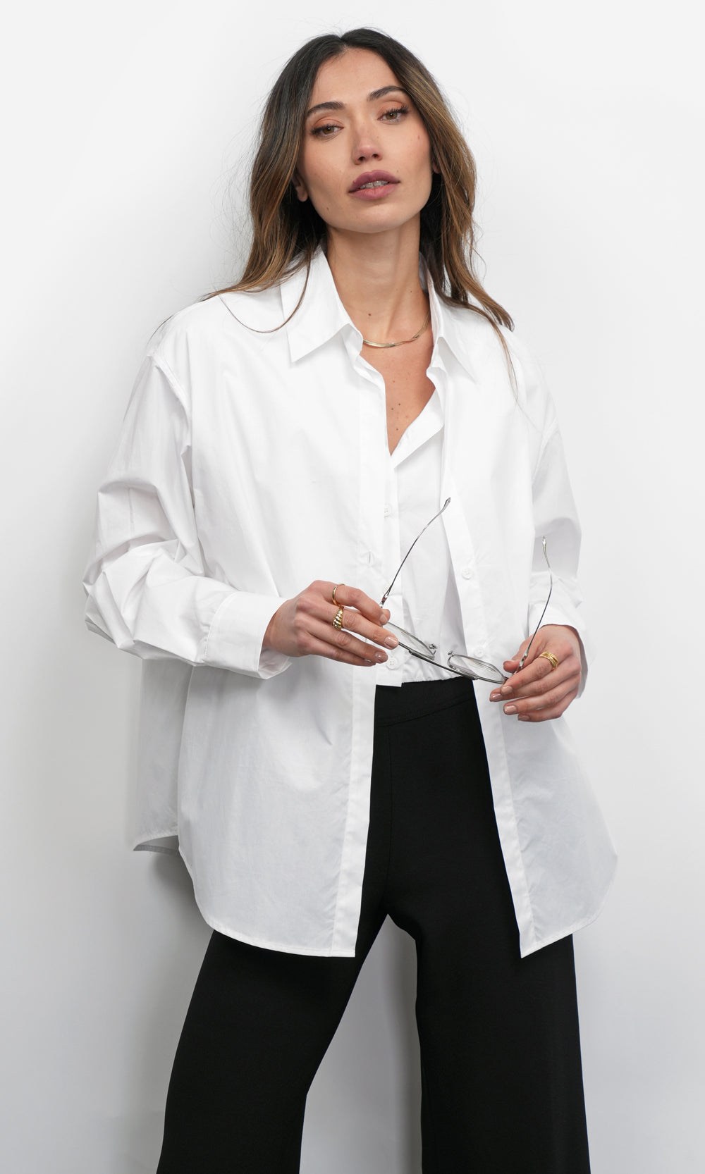 シャツ toggle Oversized Layered Shirt (White) Eleanor Twofer Oversized Shirt | Greylin Collection