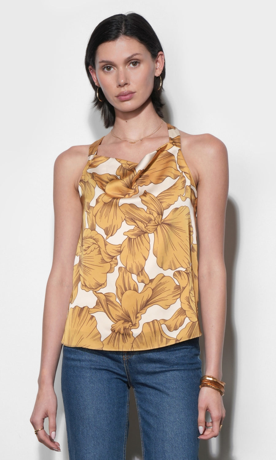 Eliza Cowl Neck Halter Top With Buckle G266T7582_HONEY GOLD