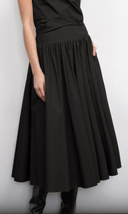 Etienne Smocked Waist Gathered Black Midi Skirt