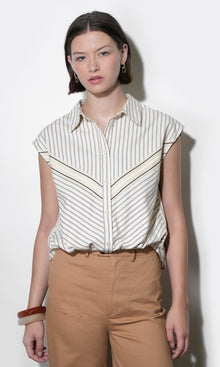 Everly Dolman Stripe Shirt Elastic Hem G263T7492