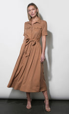 Fable Pleated Pocket Shirt Maxi Dress G268D7277_CAMEL