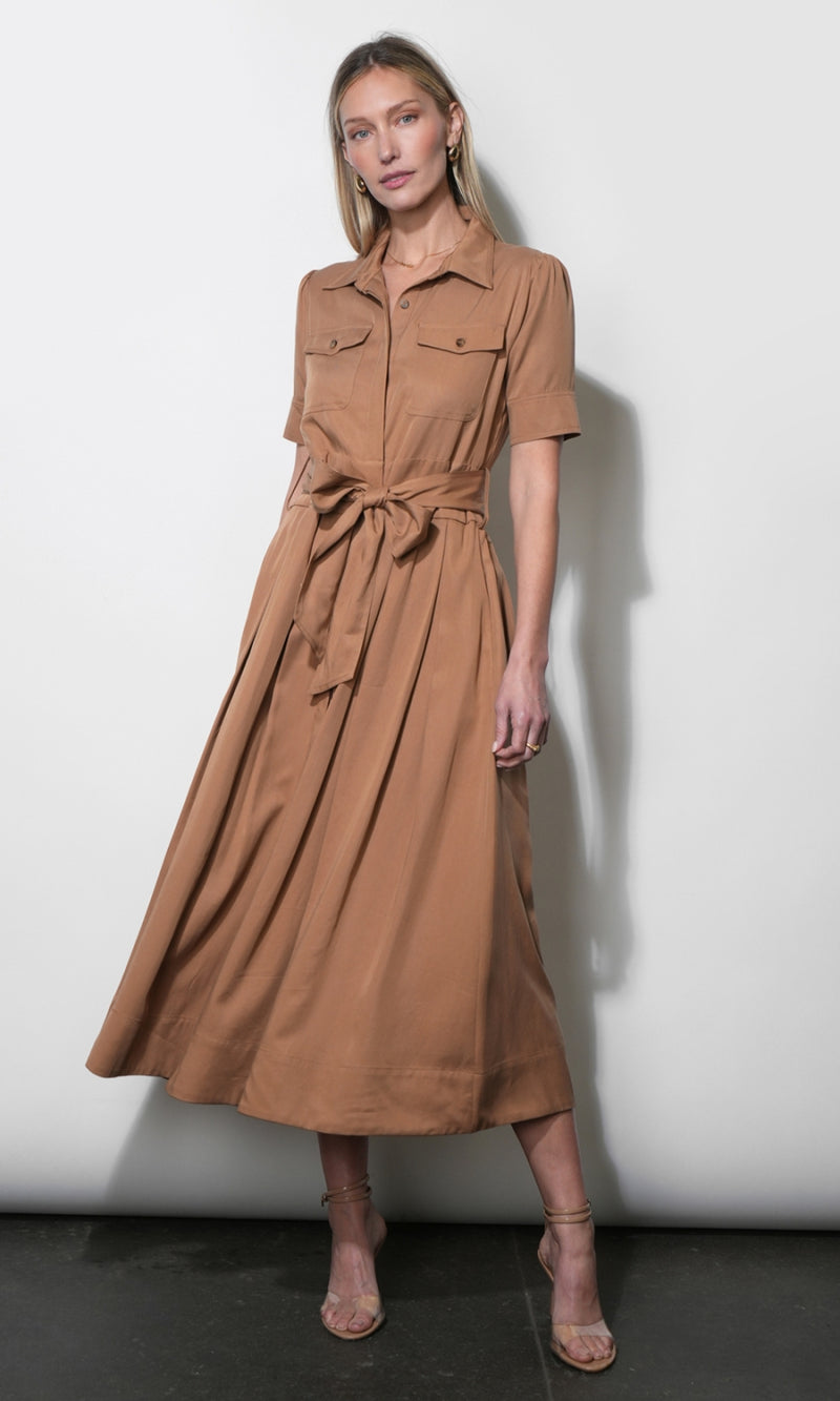 Fable Pleated Pocket Shirt Maxi Dress G268D7277_CAMEL