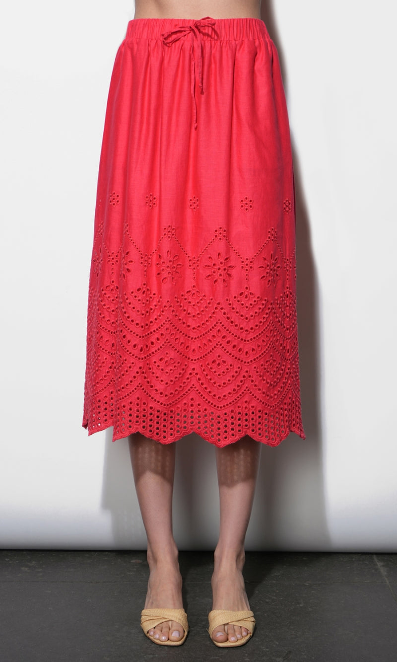Faith Linen Blend Embroidered Midi Skirt G264S9460_