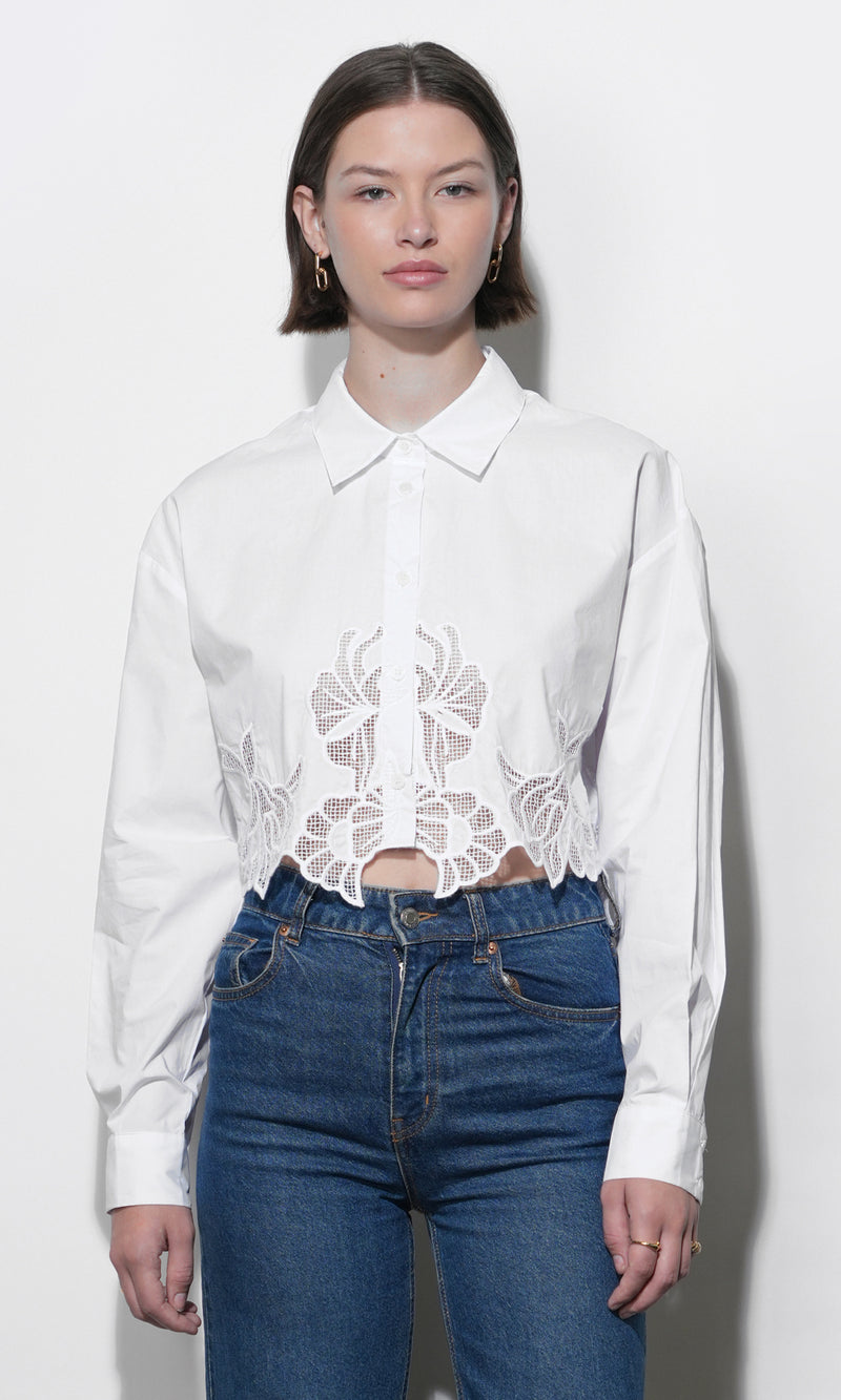 Finley Embroidered Hem Button Up Shirt G2512T7377