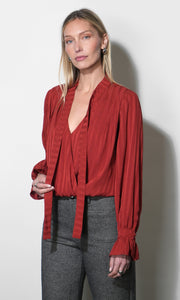 Freya Tie Neck Surplice Blouse G269T7629_RUST