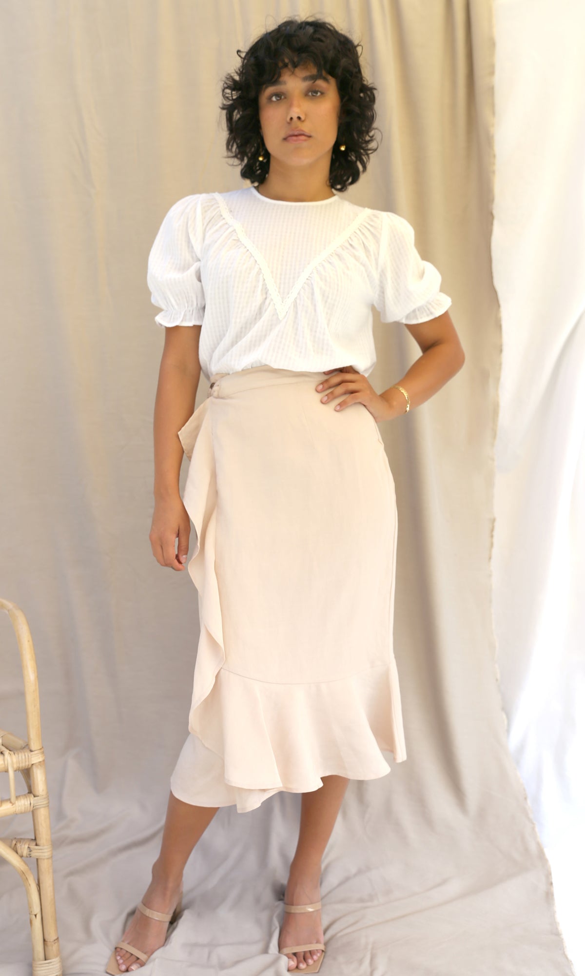 Britt Ruffled Slim Midi Skirt